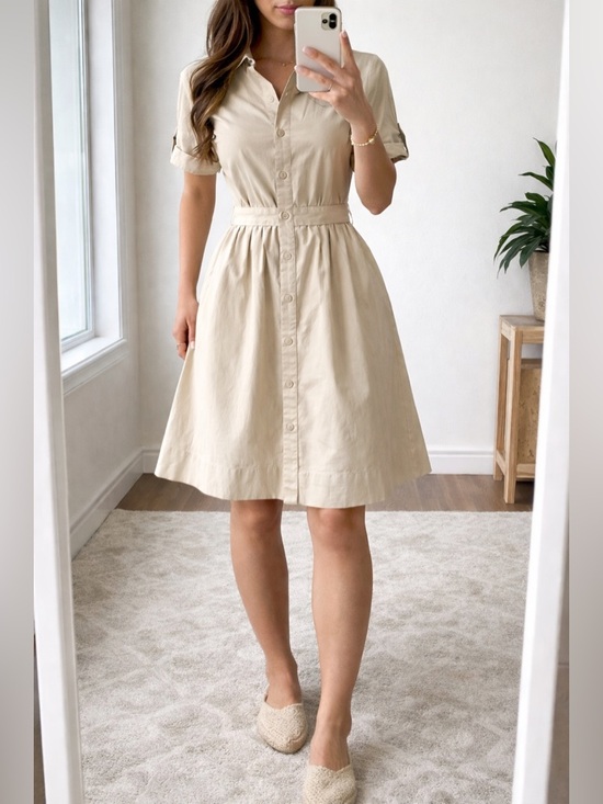 Jacob Dresses & Skirts - Jacob Beige Shirt Dress Cotton Button Collared Women 6 Old Money Quiet Luxury
